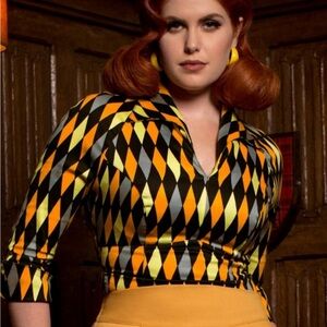 NWT Pinup Girl Clothing Harry Potter hufflepuff house Harlequin Lauren Top.Sz. S